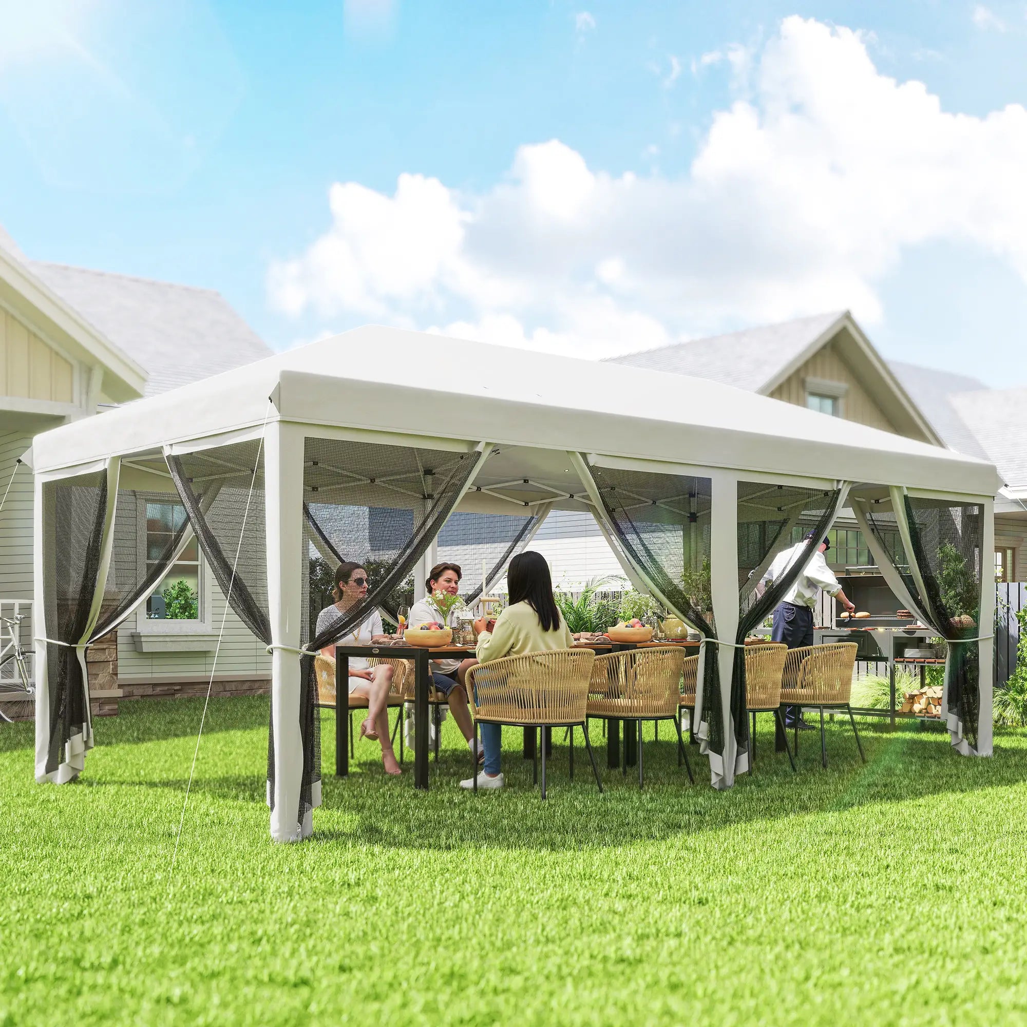 10' x 20' Pop Up Canopy Tent Gazebo, Removable Mesh Sidewall, White Pop Up Canopies at Gallery Canada