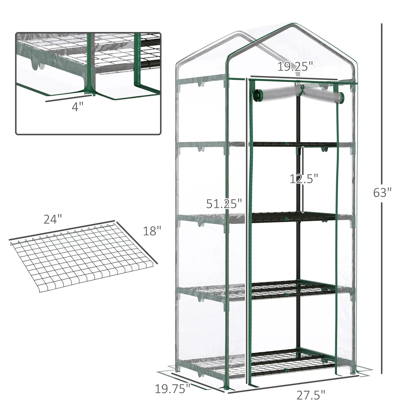 28" x 20" x 63" Portable Greenhouse, 4 Tier Shelves, Steel Frame, PVC Cover, Transparent Portable Greenhouses at Gallery Canada