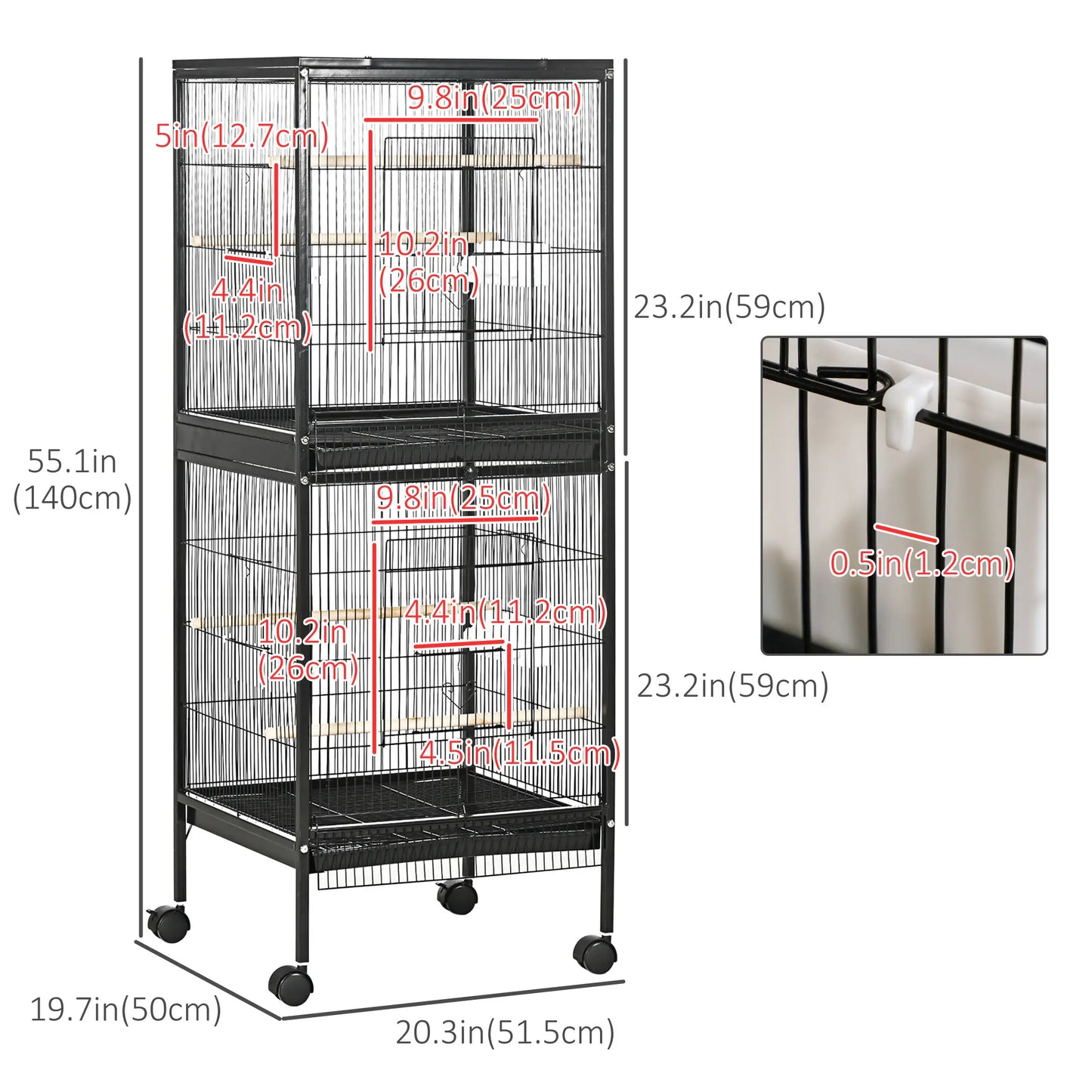 55.1" 2 In 1 Bird Cage Aviary, Parakeet House, Black Bird Cages at Gallery Canada