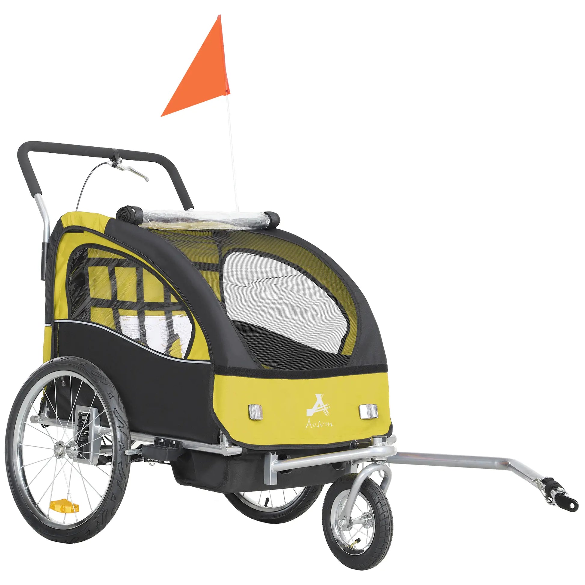2-in-1 Bike Trailer, Foldable 2-Seat Stroller, 5-Point Harness, Yellow Kids Bike Trailers at Gallery Canada