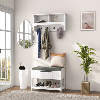 Wall Mounted Coat Rack, Shoe Storage Bench, Hall Tree, White Clothing Storage at Gallery Canada