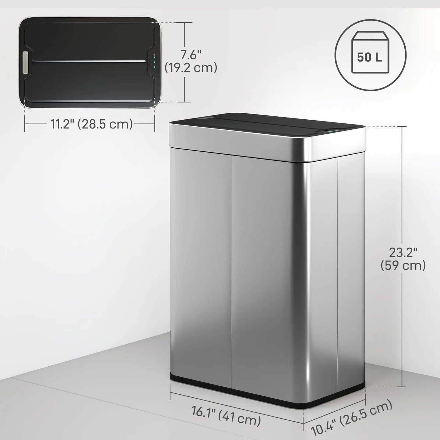 14.5 Gallon Sensor Can, Automatic Garbage Can, Stainless Steel, Silver Household Supplies at Gallery Canada