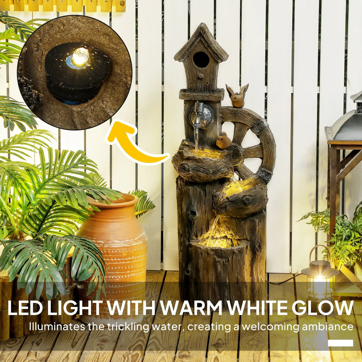 2-in-1 Outdoor Water Fountain With Birdhouse, 13.6" L x 11.6" W x 36.2" H, Mixed Colour Water Fountains at Gallery Canada