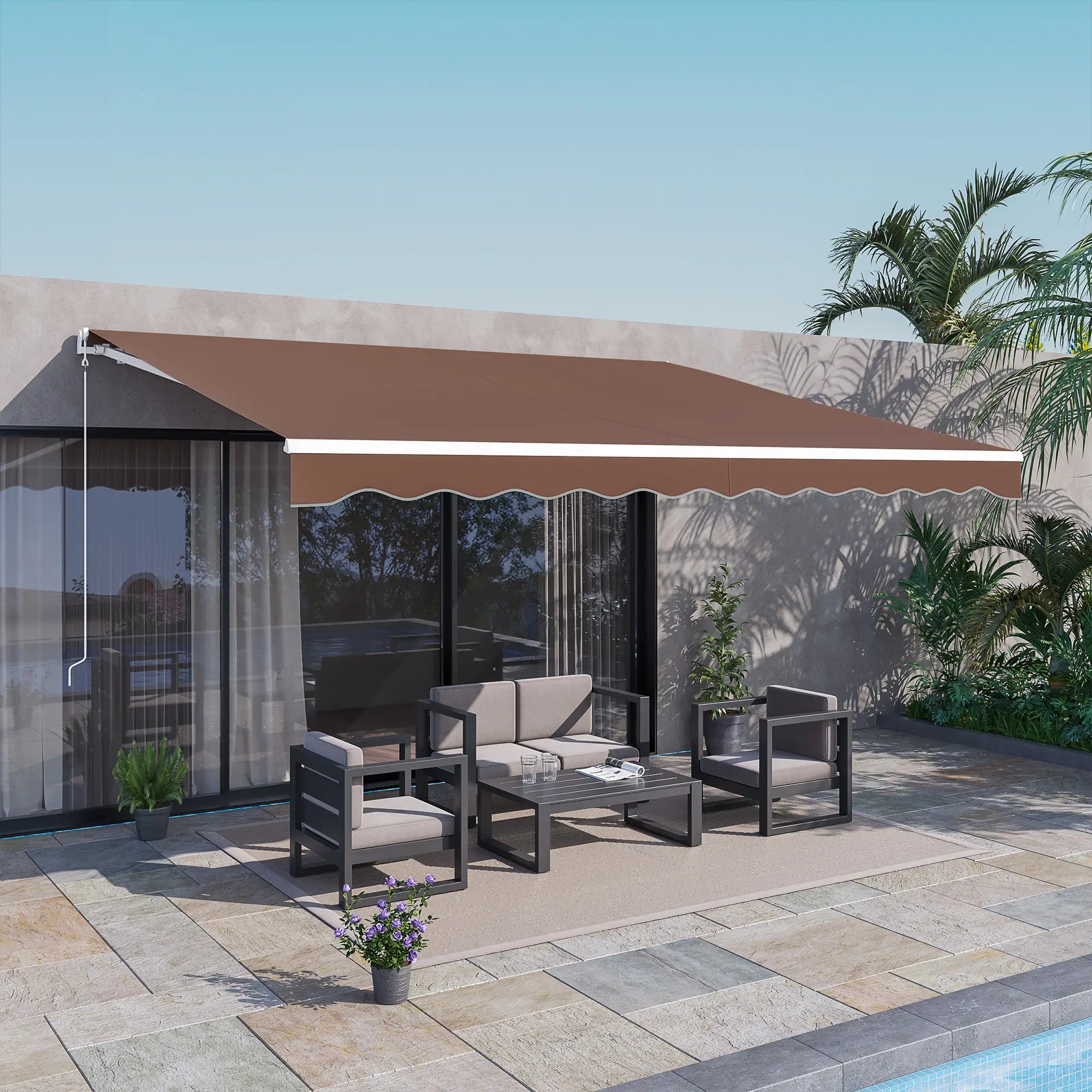 13' x 10' Electric Retractable Awning, Sun Shade Shelter with Remote, Manual Crank, Aluminum Frame Deck Awnings at Gallery Canada