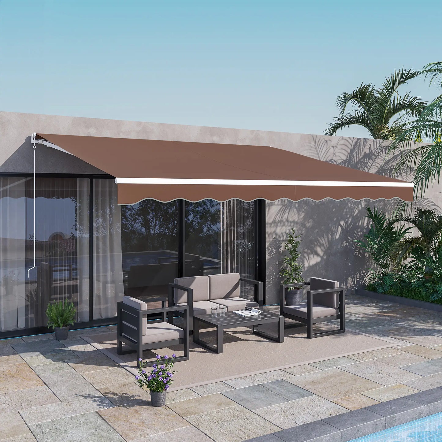 13' x 10' Electric Retractable Awning, Sun Shade Shelter with Remote, Manual Crank, Aluminum Frame Deck Awnings at Gallery Canada