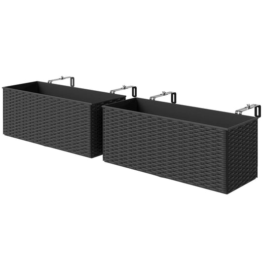 2 Pack 20 Inch Self-Watering Hanging Pots, Railing Planter, Rattan Look, Black Garden Accessories Black at Gallery Canada