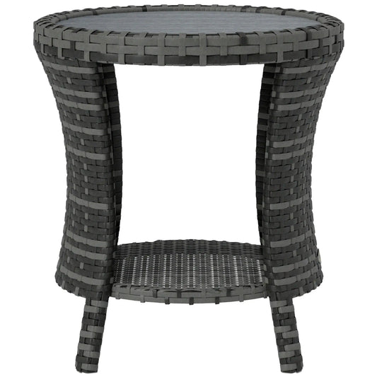 18" Wicker Outdoor Coffee Table, 2-Tier Storage, Composite Wood Top, Grey Patio Side Tables Grey at Gallery Canada