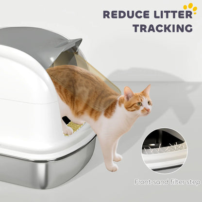 XL Stainless Steel Cat Litter Box with Lid, Enclosed, Scoop Included Cat Litter Box Enclosures at Gallery Canada