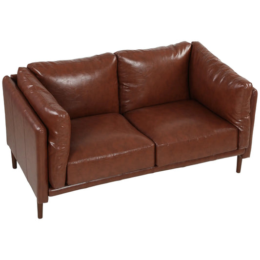 59" Loveseat Sofa, PU Leather 2 Seater with Wide Seat, Brown 2-Seater Sofas Brown at Gallery Canada