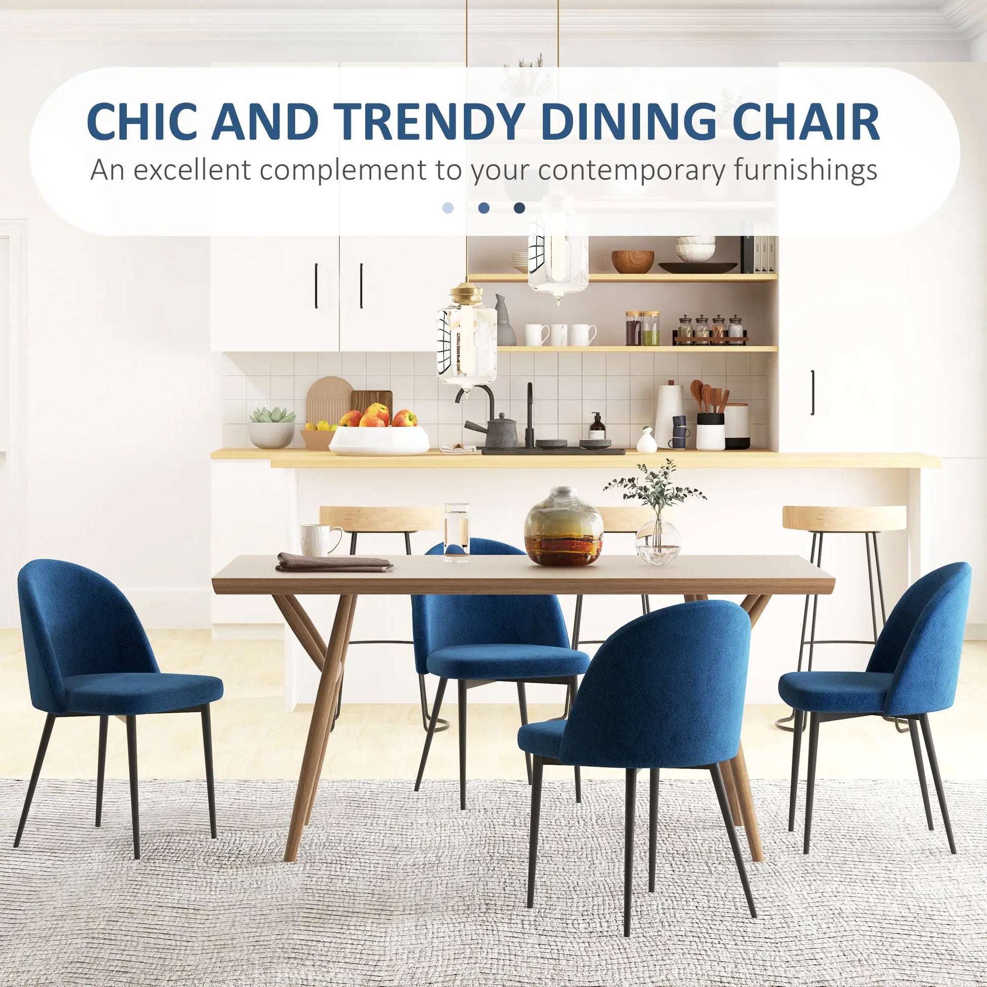 Modern Dining Chairs, Mid-Back Velvet Upholstery, Set of 4, Dark Blue Bar Stools at Gallery Canada