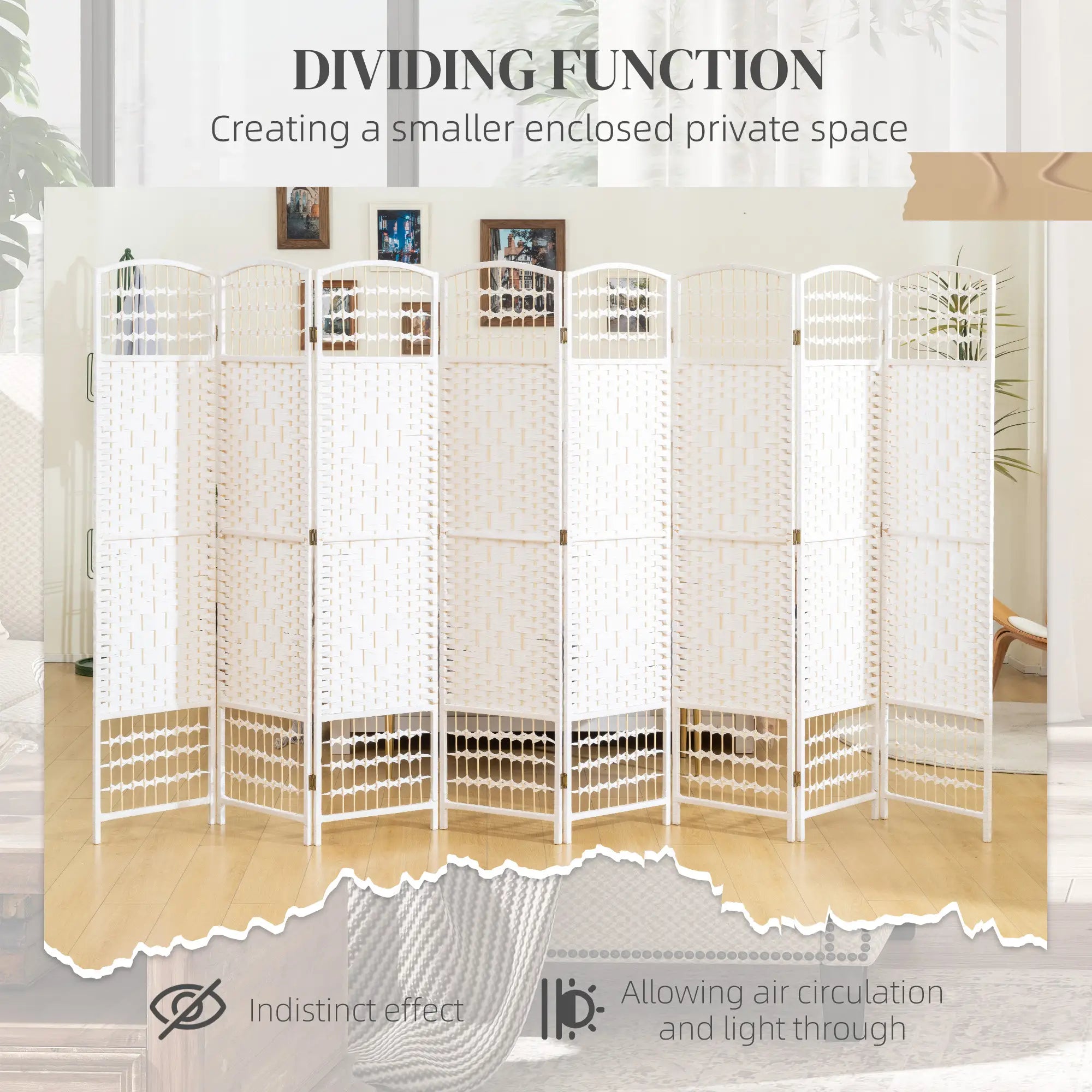 8 Panel Folding Room Divider, Portable Privacy Screen, White Room Dividers at Gallery Canada