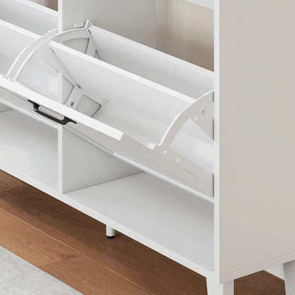 Shoe Cabinet with 4 Flip Drawers, Freestanding Narrow Shoe Storage Cabinet with Adjustable Shelves, Open Back, White Shoe Storage Cabinets & Racks at Gallery Canada