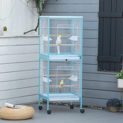 55.1" 2 In 1 Bird Cage Aviary, Wheels, Slide-out Trays, Light Blue Bird Cages at Gallery Canada