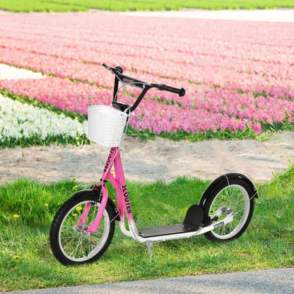 Kids Kick Scooter, Adjustable Handlebar, 2 Brakes, Basket, 16", Pink Scooters at Gallery Canada