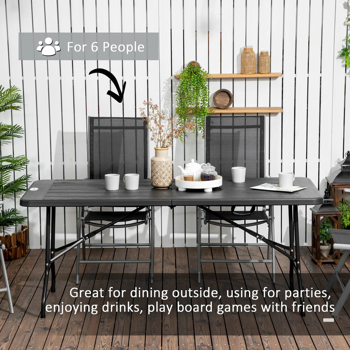 Foldable Rectangular Patio Dining Table for 6, Dark Grey Patio Dinning Tables at Gallery Canada