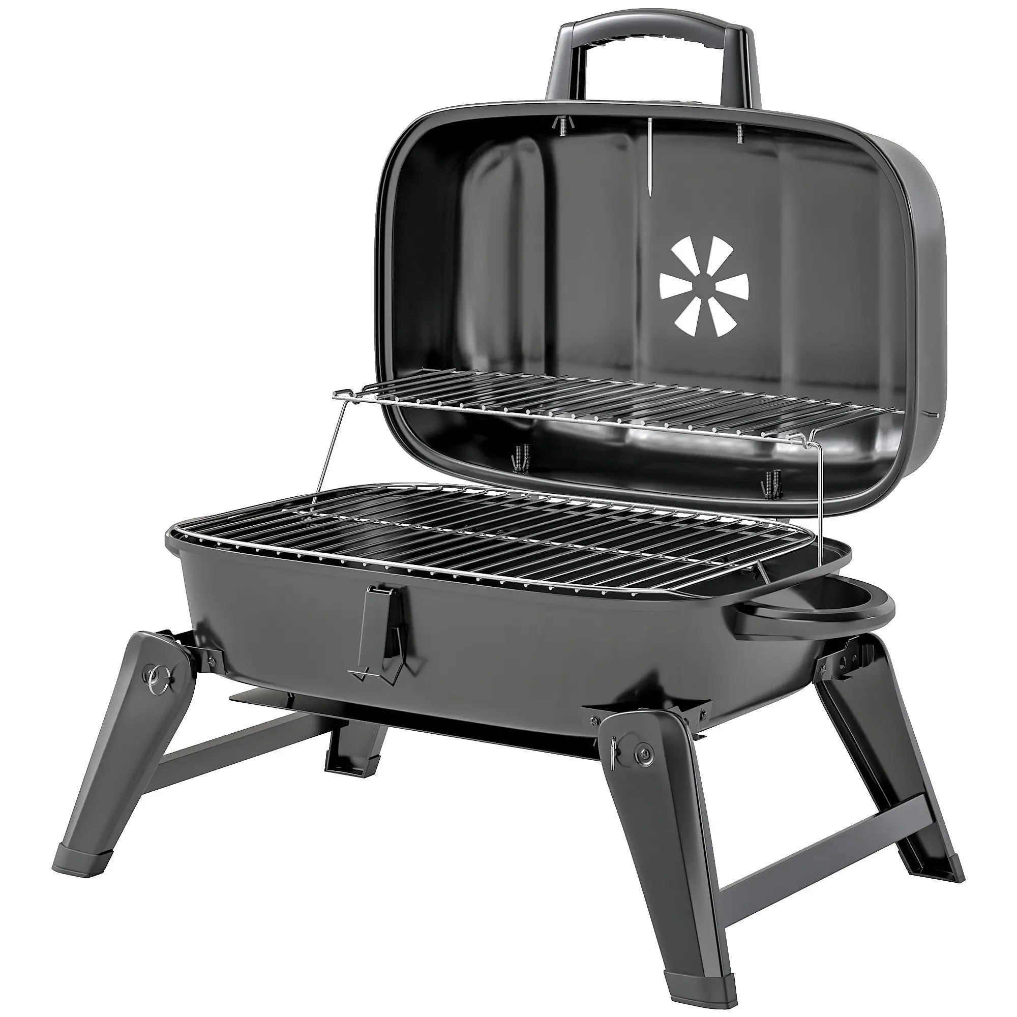 Foldable Charcoal BBQ Grill With Warming Rack, Adjustable Vent, Thermometer, Black Charcoal BBQ Grils Black at Gallery Canada