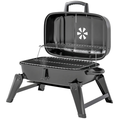 Foldable Charcoal BBQ Grill With Warming Rack, Adjustable Vent, Thermometer, Black Charcoal BBQ Grils Black at Gallery Canada