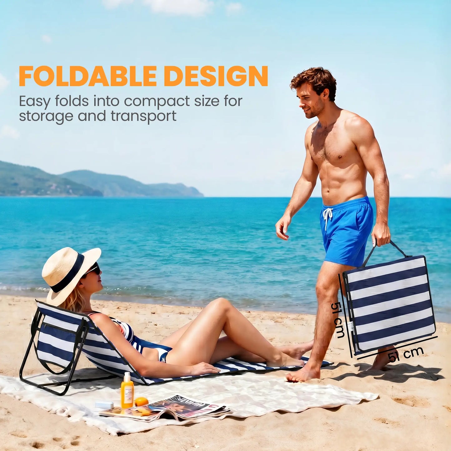 Foldable Lounge Chairs Set, Adjustable Backrest, Blue White Beach Accessories at Gallery Canada