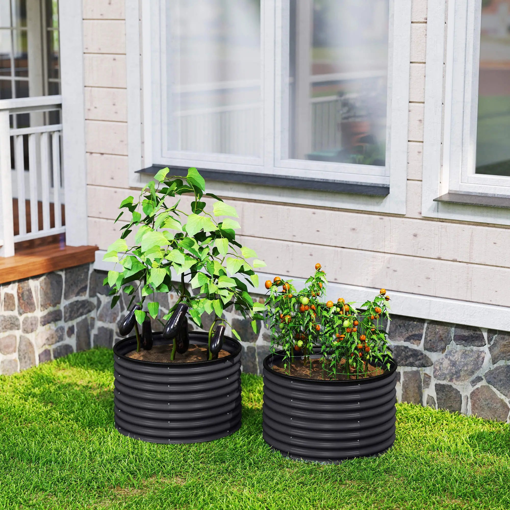 Set of 2 Raised Garden Beds, Metal Planter Box, Dark Grey Galvanized Planter Boxes at Gallery Canada