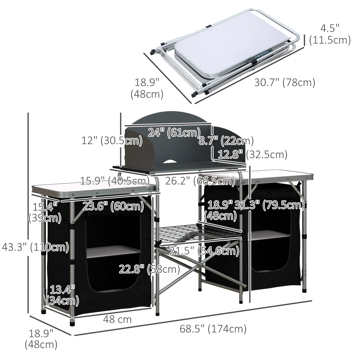 Aluminum Camping Table, Folding Kitchen with Windshield, Cupboards, Carrying Bag Picnic Tables & Camping Chairs at Gallery Canada