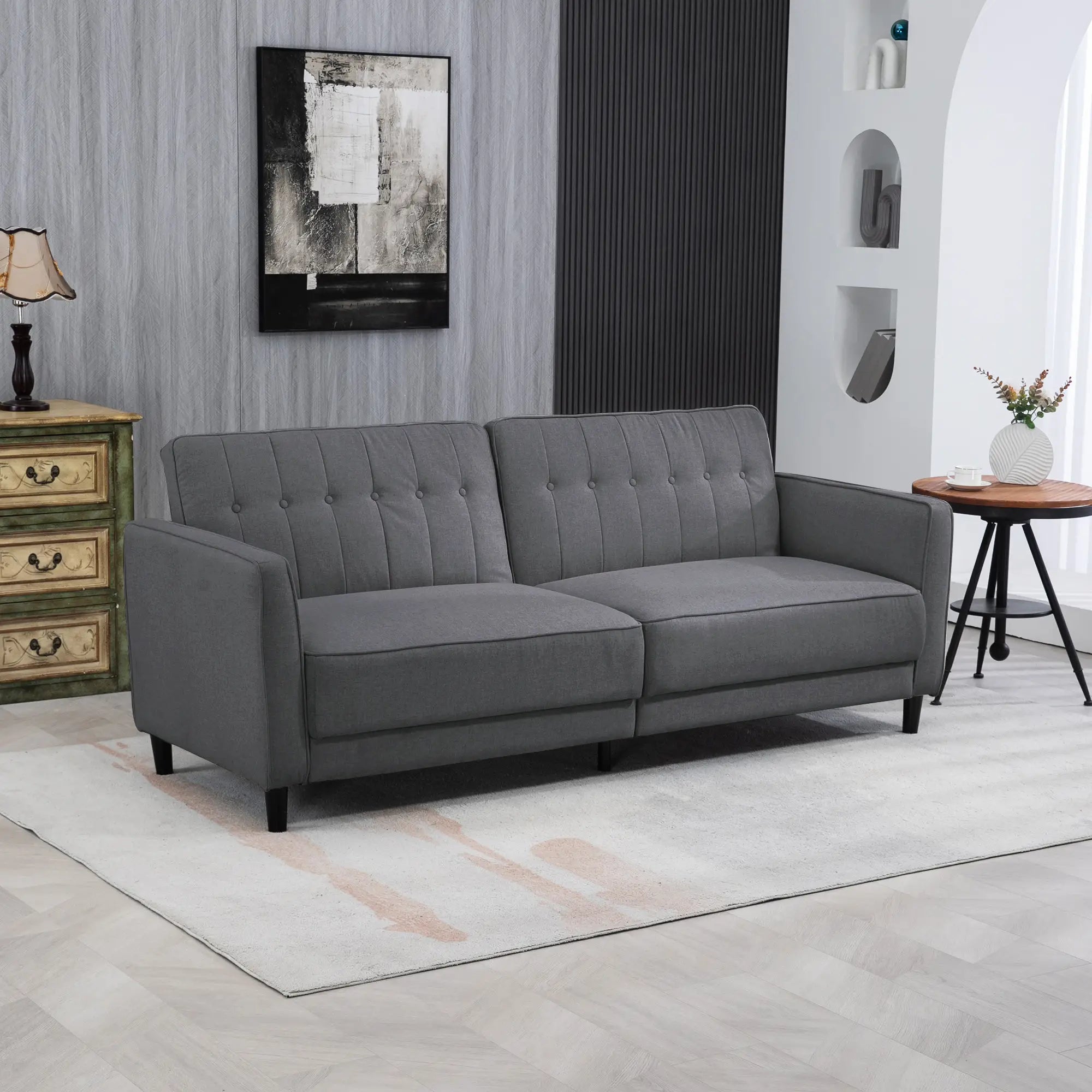 Convertible Bed with Couch, Adjustable Back Sofa Bed, Charcoal Grey 2-Seater Sofas at Gallery Canada