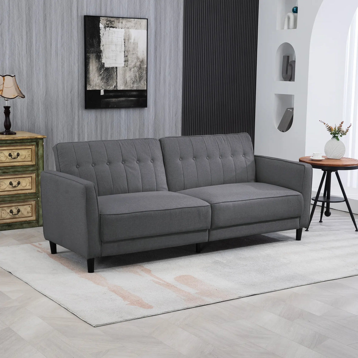 Convertible Bed with Couch, Adjustable Back Sofa Bed, Charcoal Grey 2-Seater Sofas at Gallery Canada