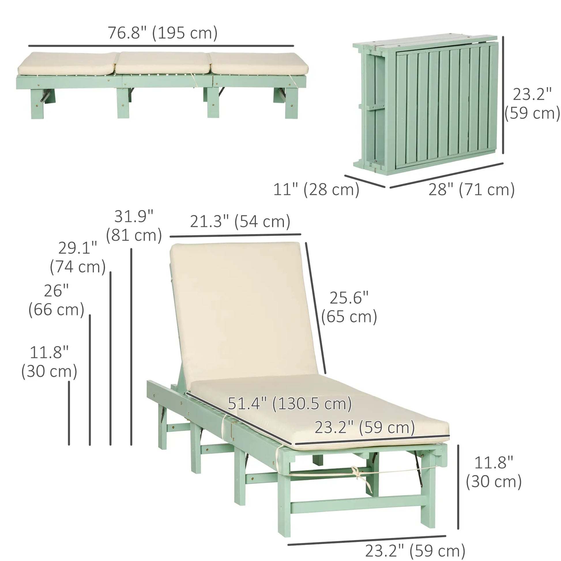 Wooden Folding Chaise Lounge, Outdoor Chair, Adjustable Back, Green Chaise Loungers at Gallery Canada