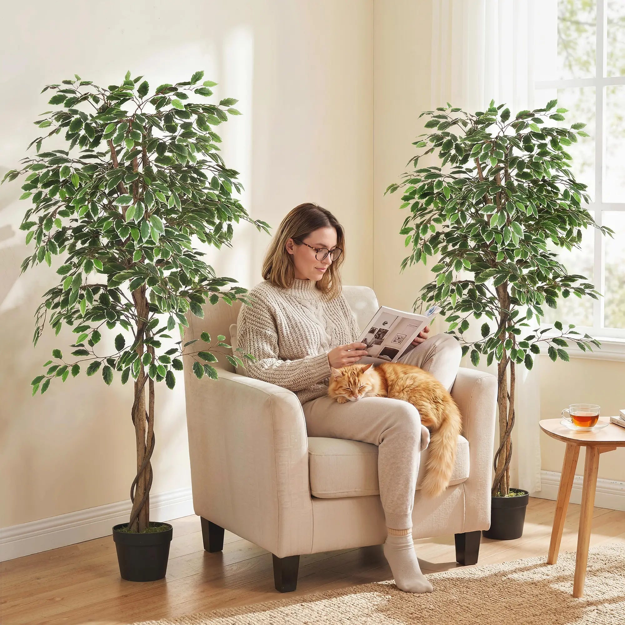 5.3 FT Artificial Ficus Tree With Pot, Indoor Home Office Decor Artificial Trees at Gallery Canada