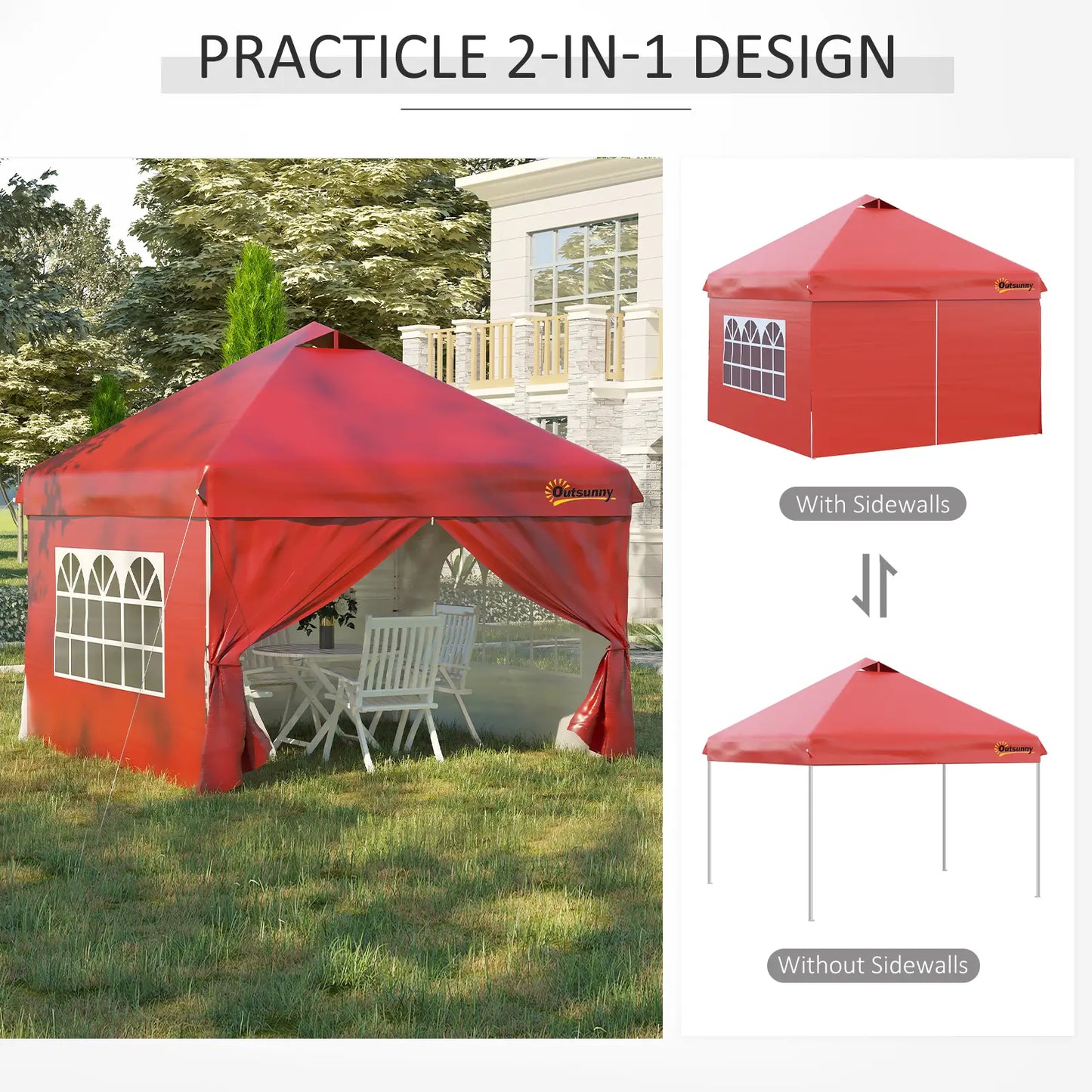 10' x 10' Pop Up Canopy Tent, Instant Sun Shelter, Red Pop Up Canopies at Gallery Canada