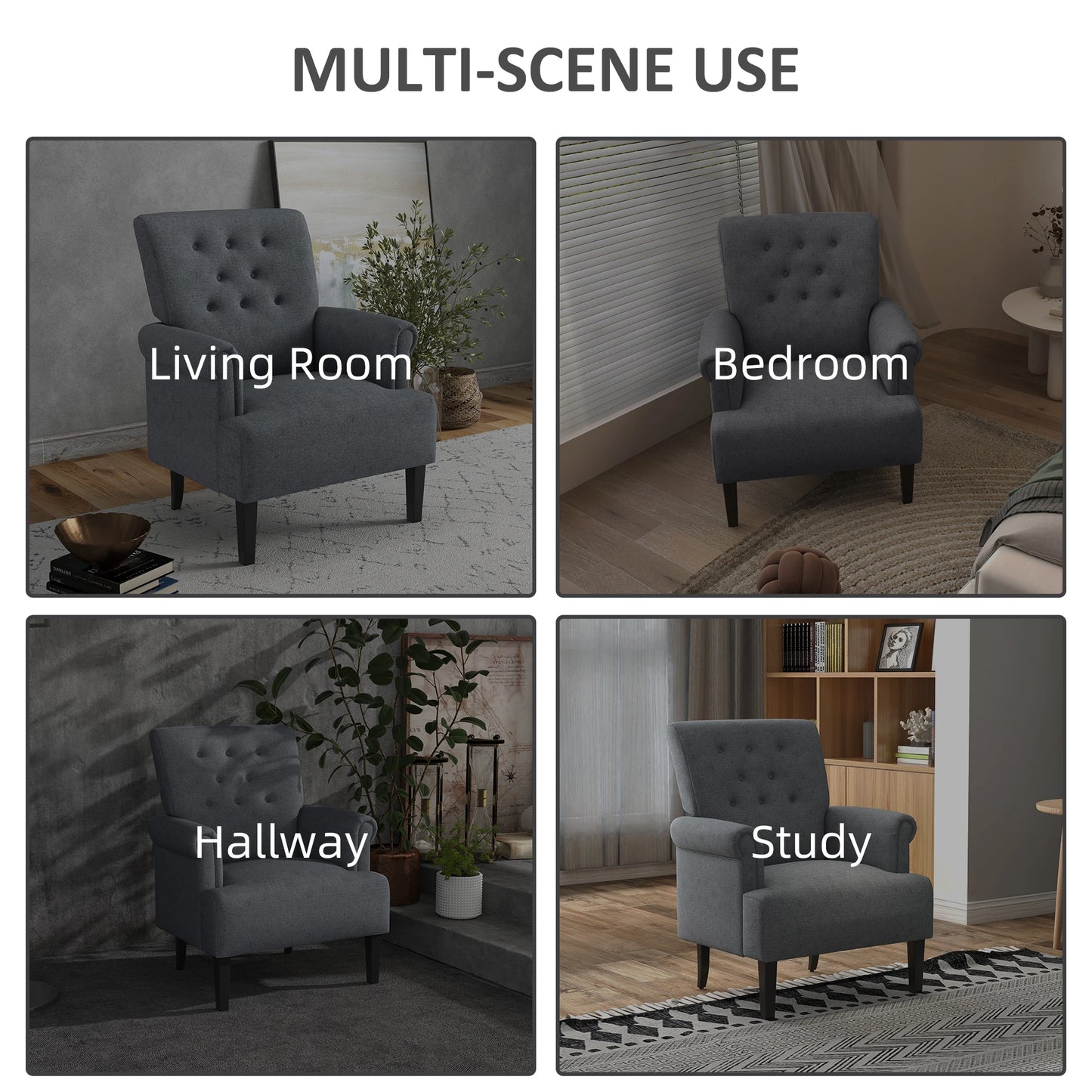 Fabric Accent Armchair, Modern Living Room Chair, Wood Legs, Grey Single Sofas at Gallery Canada