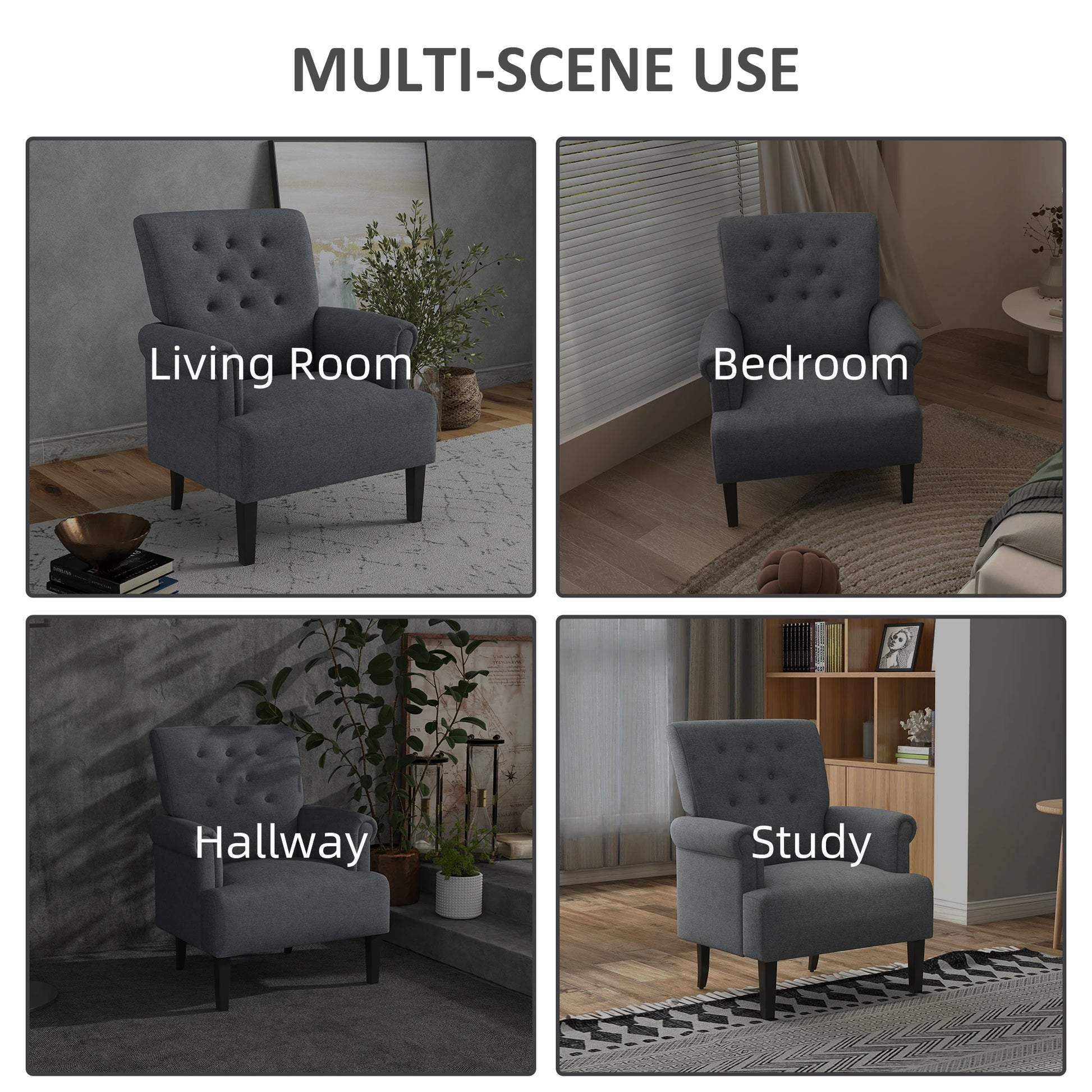 Fabric Accent Armchair, Modern Living Room Chair, Wood Legs, Grey Single Sofas at Gallery Canada