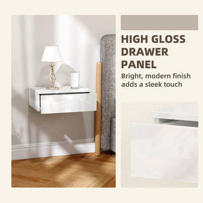 Set of 2 Wall Mounted Bedside Tables, High Gloss Floating Nightstands with Drawer, White Bedside Tables at Gallery Canada