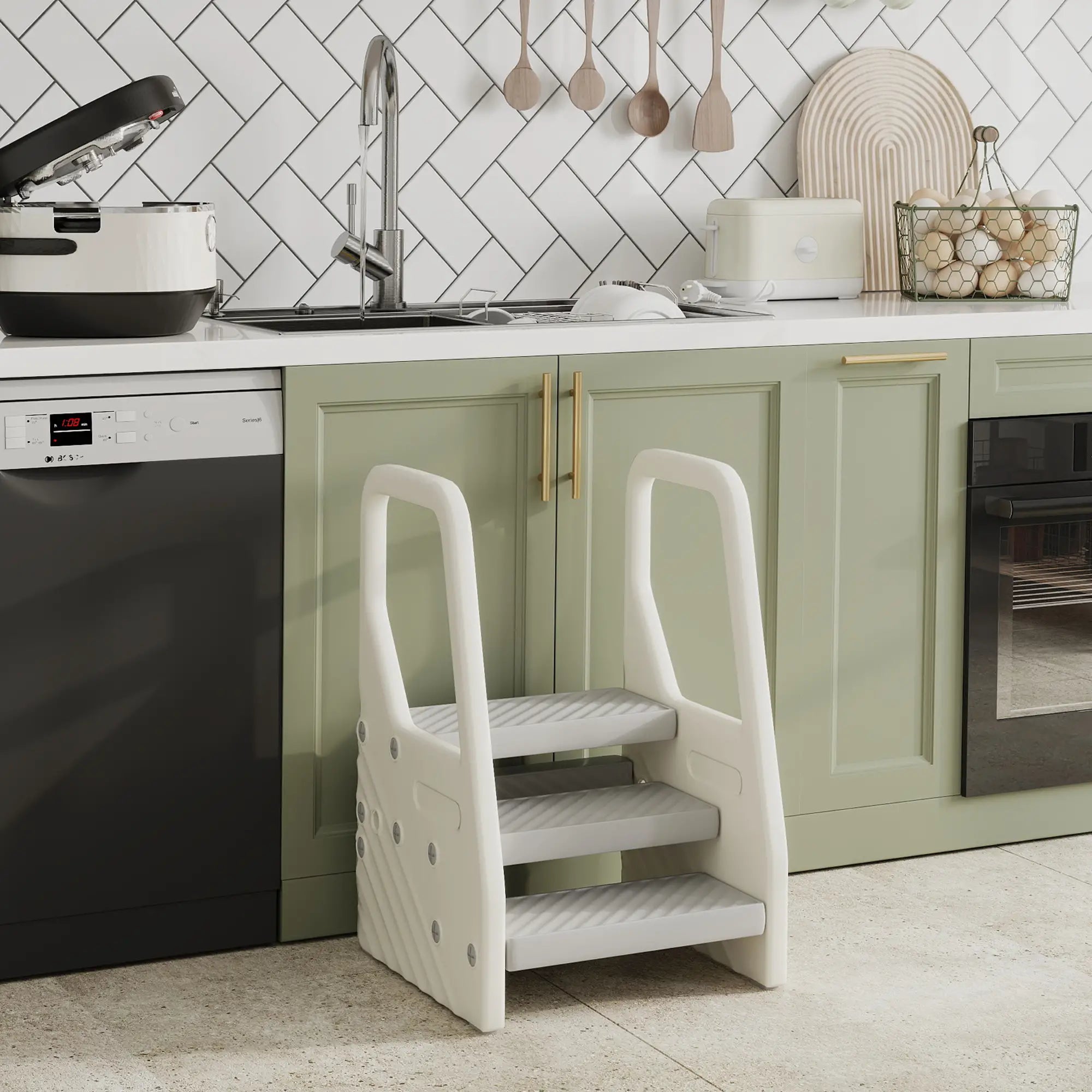 Adjustable Height Toddler Step Stool with Handle, Foot Pads, Grey Toddler & Kids Step Stools at Gallery Canada