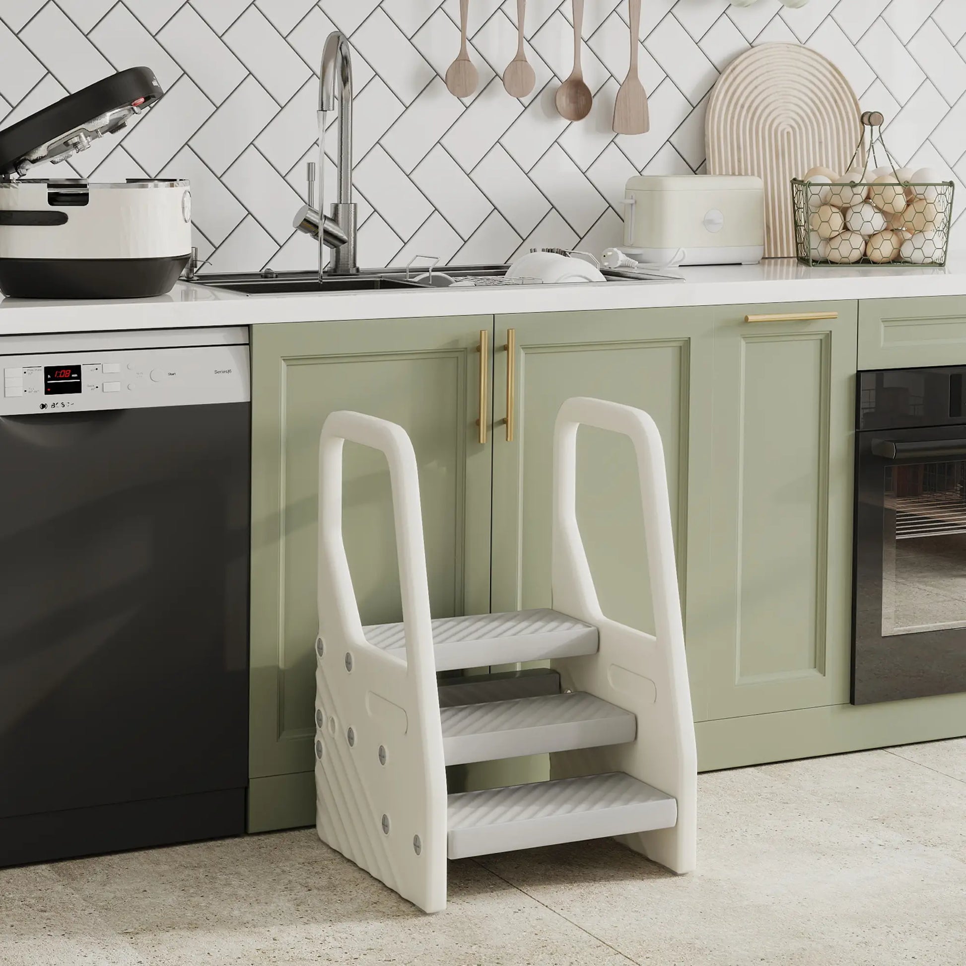 Adjustable Height Toddler Step Stool with Handle, Foot Pads, Grey Toddler & Kids Step Stools at Gallery Canada