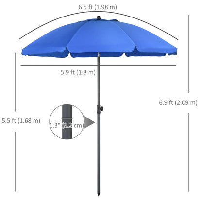 6ft Beach Umbrella, UV50+ Vented Canopy, Push Button Tilt, Blue Beach Umbrellas at Gallery Canada
