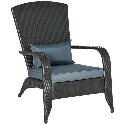 PE Rattan Adirondack Chair, Outdoor Fire Pit Chair with Cushions, Light Grey