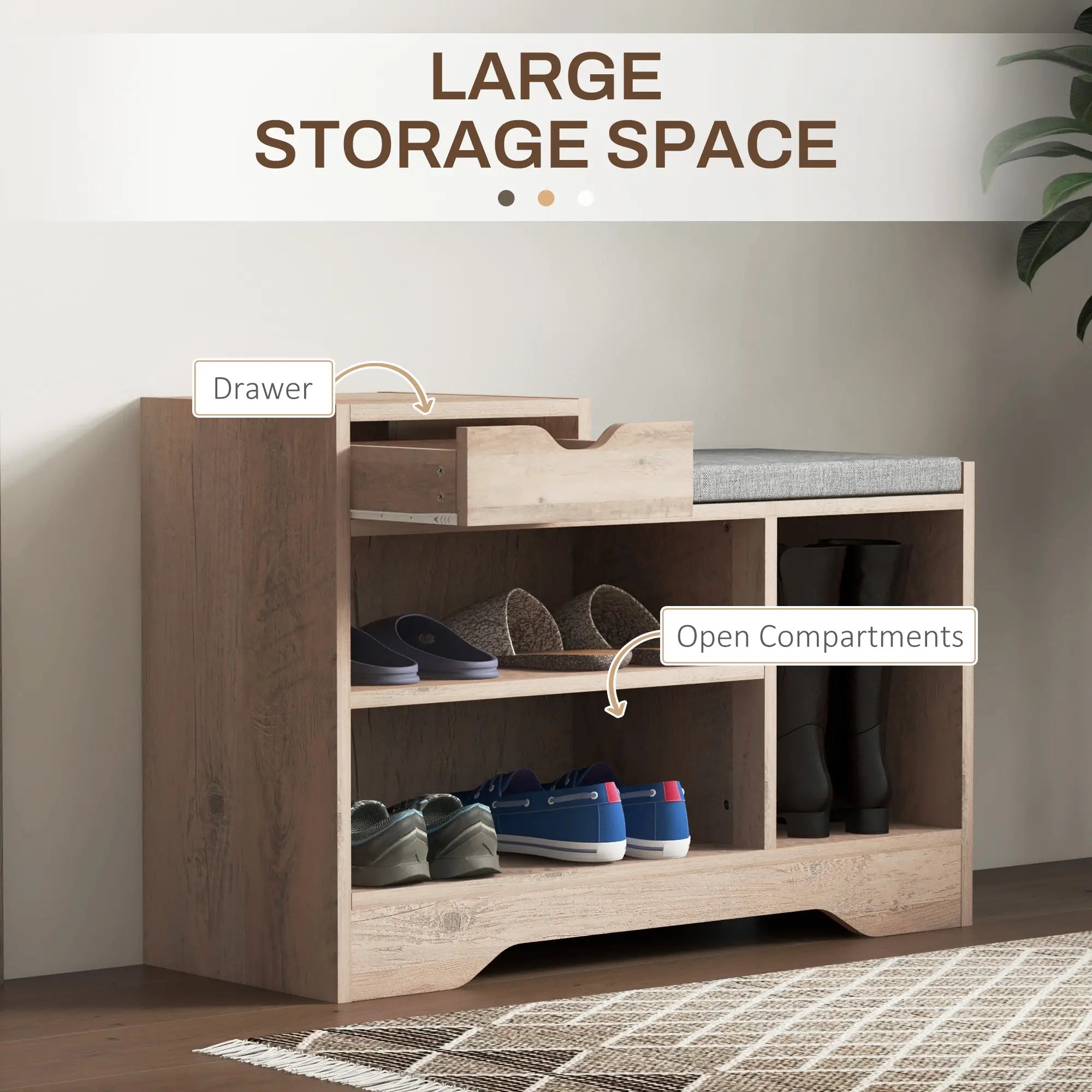 Upholstered Shoe Storage Bench, Seat, Drawer, 3 Shelves, Grey Shoe Storage Cabinets & Racks at Gallery Canada