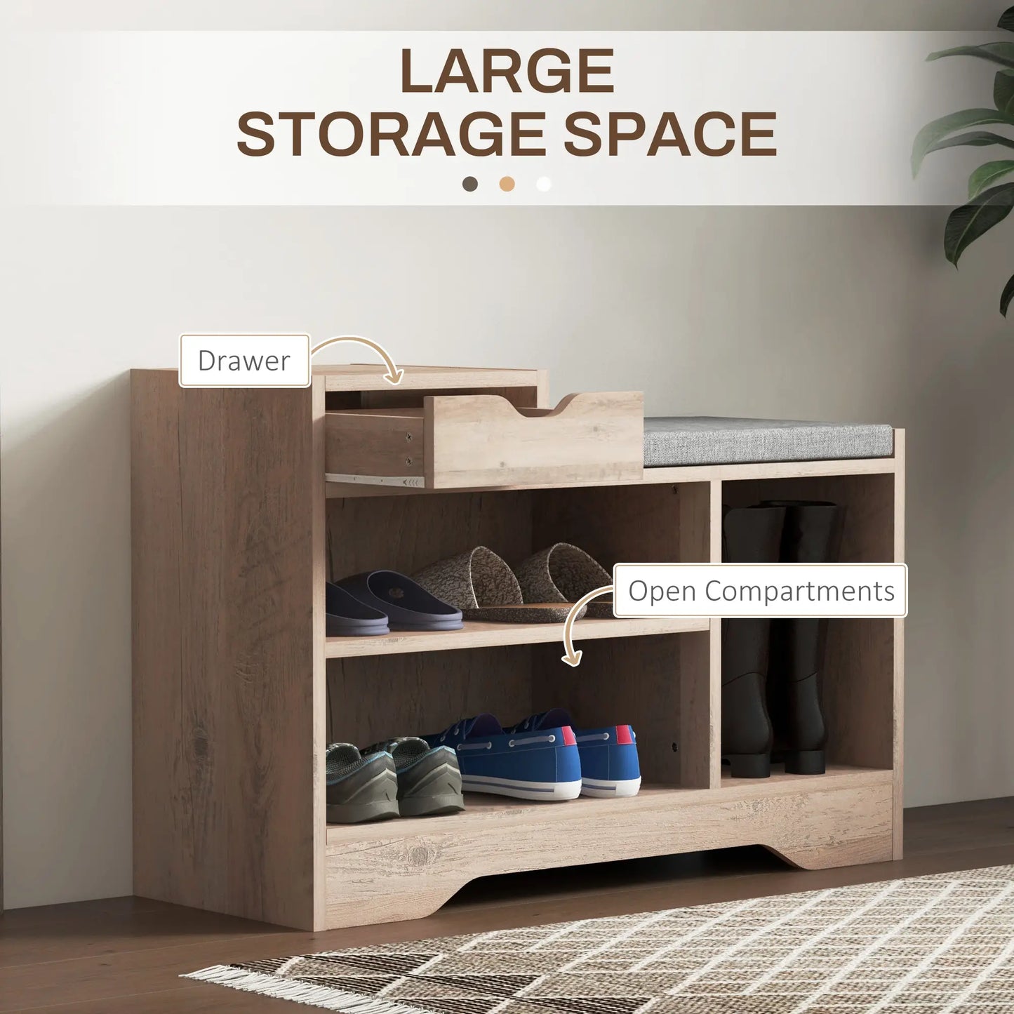 Upholstered Shoe Storage Bench, Seat, Drawer, 3 Shelves, Grey Shoe Storage Cabinets & Racks at Gallery Canada