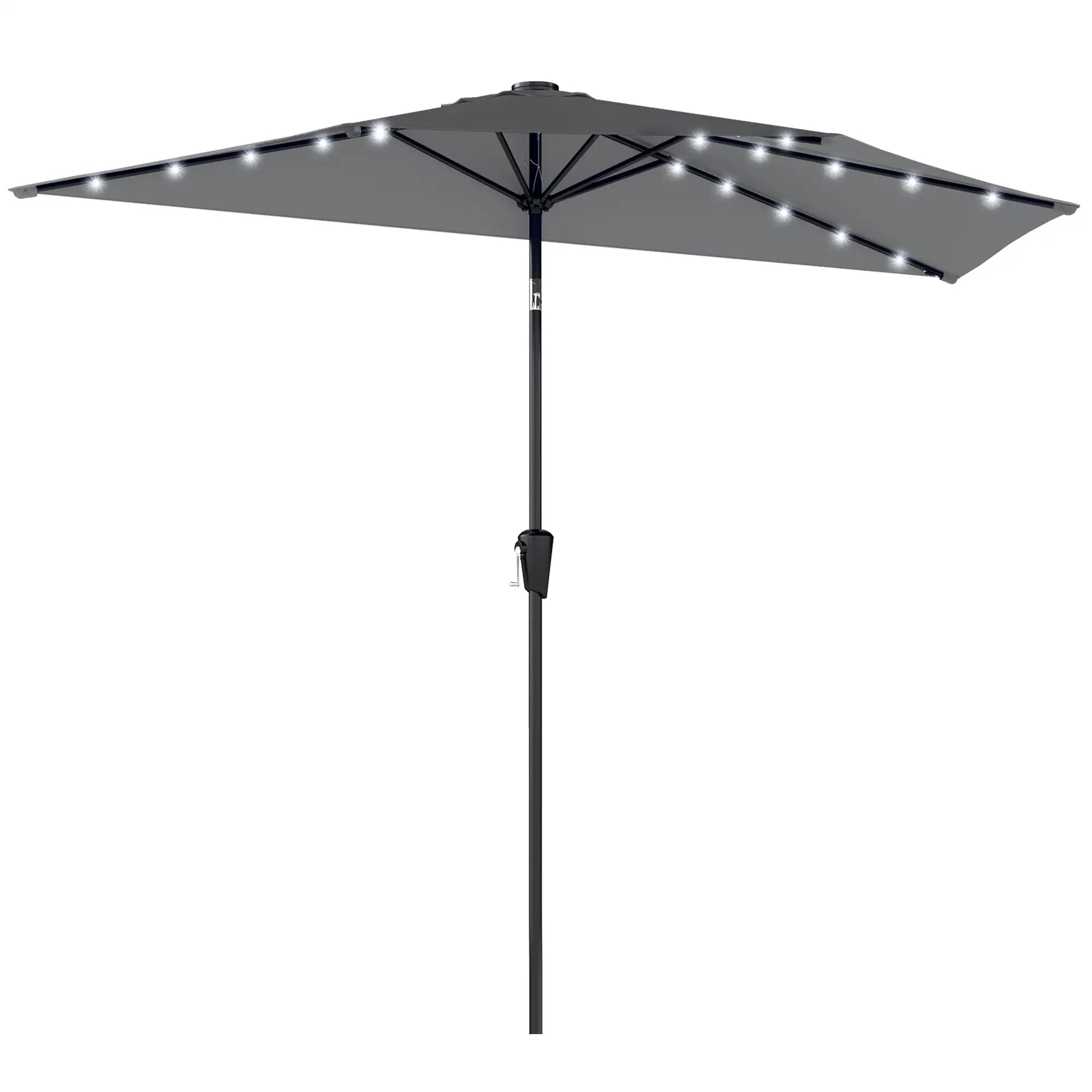 Half Patio Umbrella With Solar LED Lights, 9ft, Dark Grey Half Round Umbrellas Dark Grey at Gallery Canada