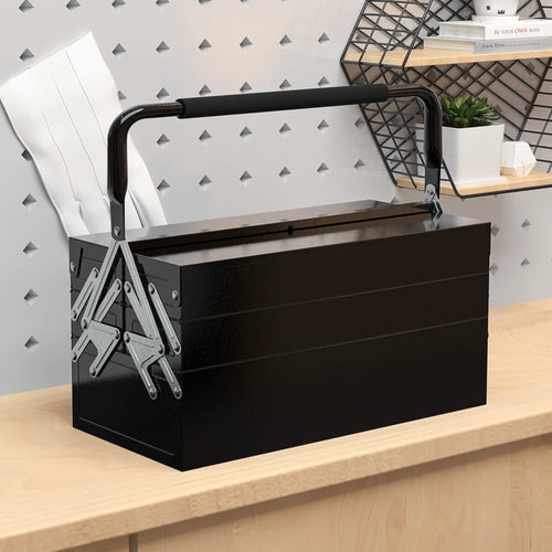 18 Inches Metal Tool Box, 5-Tray Cantilever Steel Chest, Black