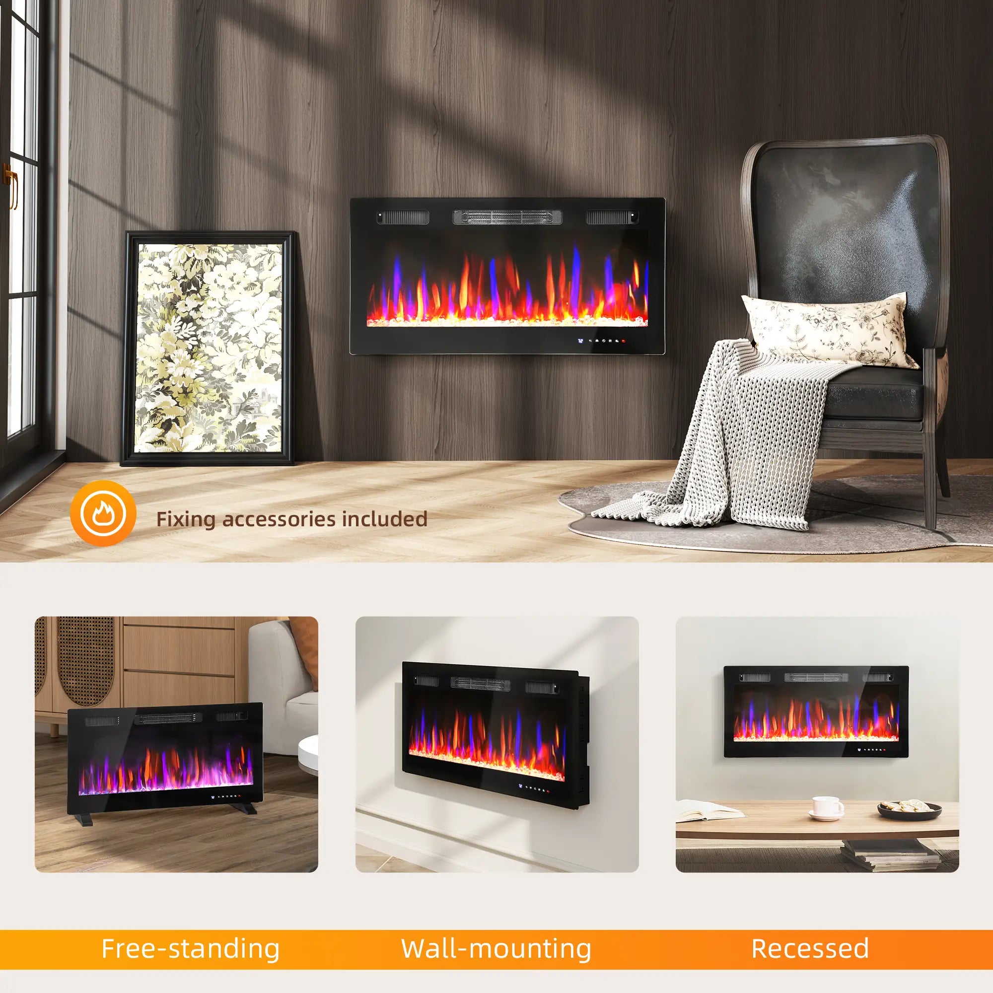 36 Inch Thin Electric Fireplace, Freestanding, Wall Mounted, Eco Mode Electric Fireplaces at Gallery Canada