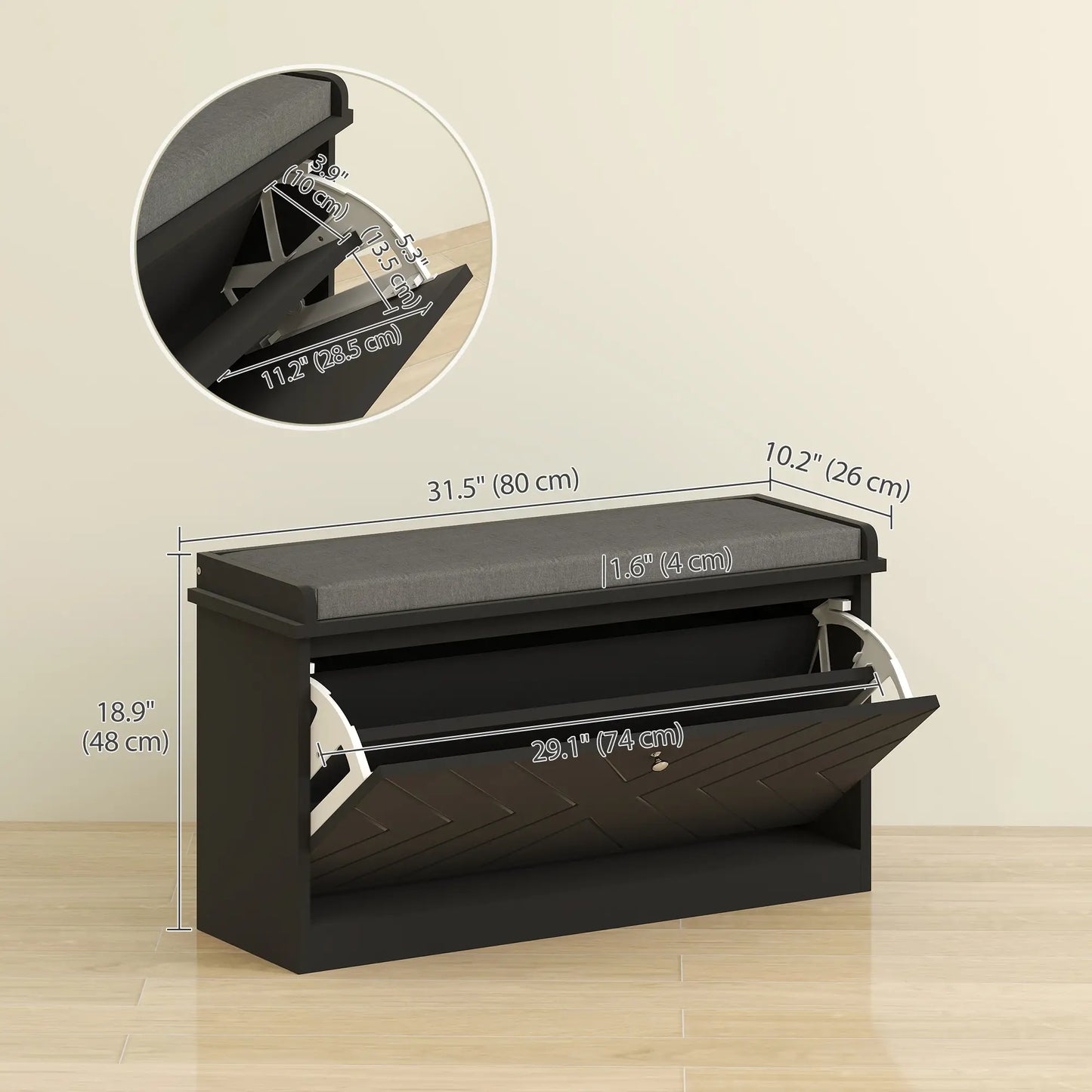 Shoe Storage Bench with Seat, Flip Drawer, Adjustable Shelf, Holds 8 Pairs Shoe Storage Cabinets & Racks at Gallery Canada