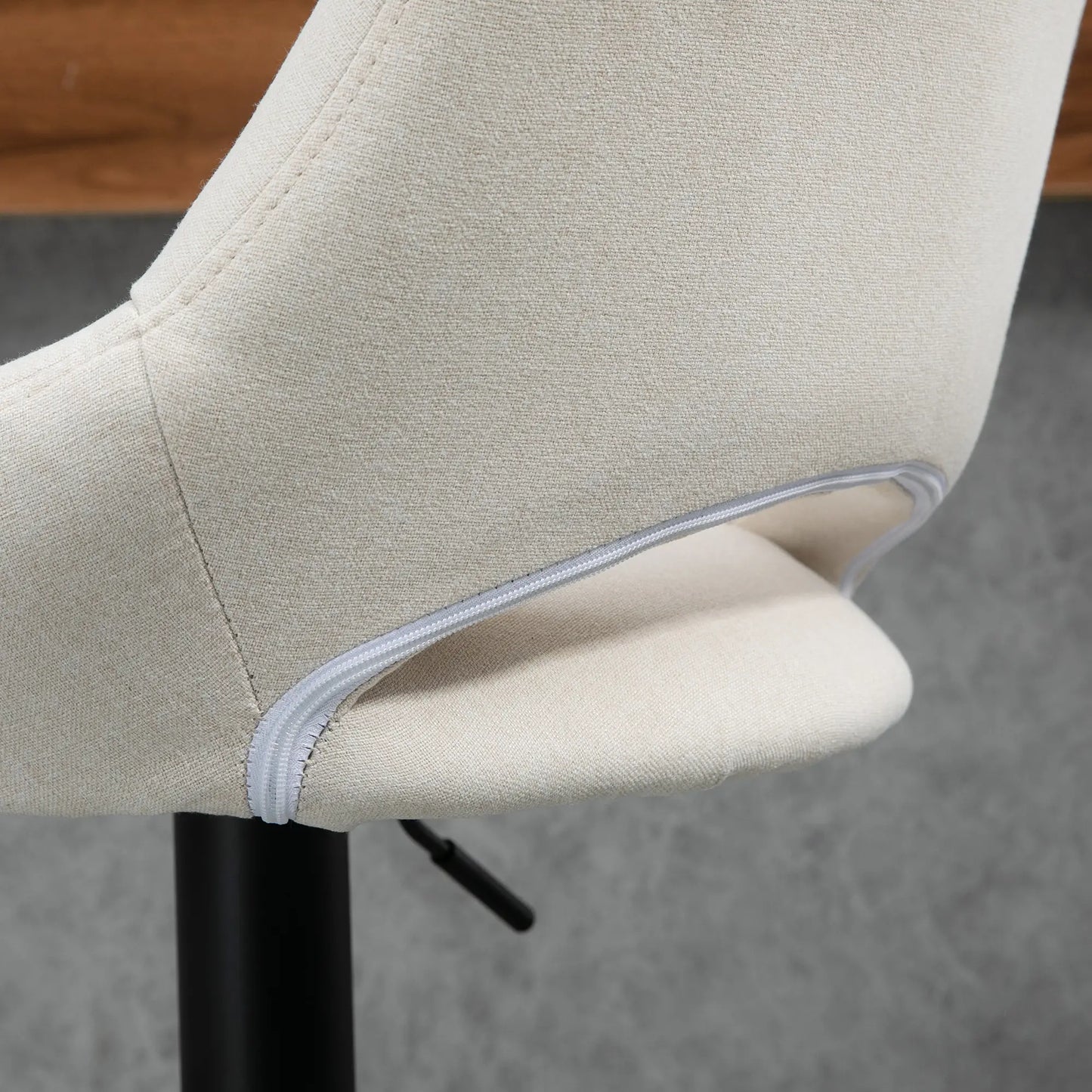 Bar Stools Set of 2, Swivel Counter Height Barstools with Adjustable Height, Linen Upholstered Bar Chairs with Round Metal Base and Footrest, Cream Bar Stools at Gallery Canada