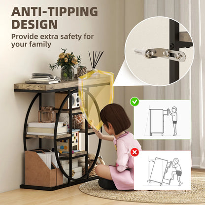 39.4" Console Table With Storage Shelves, Rustic Brown