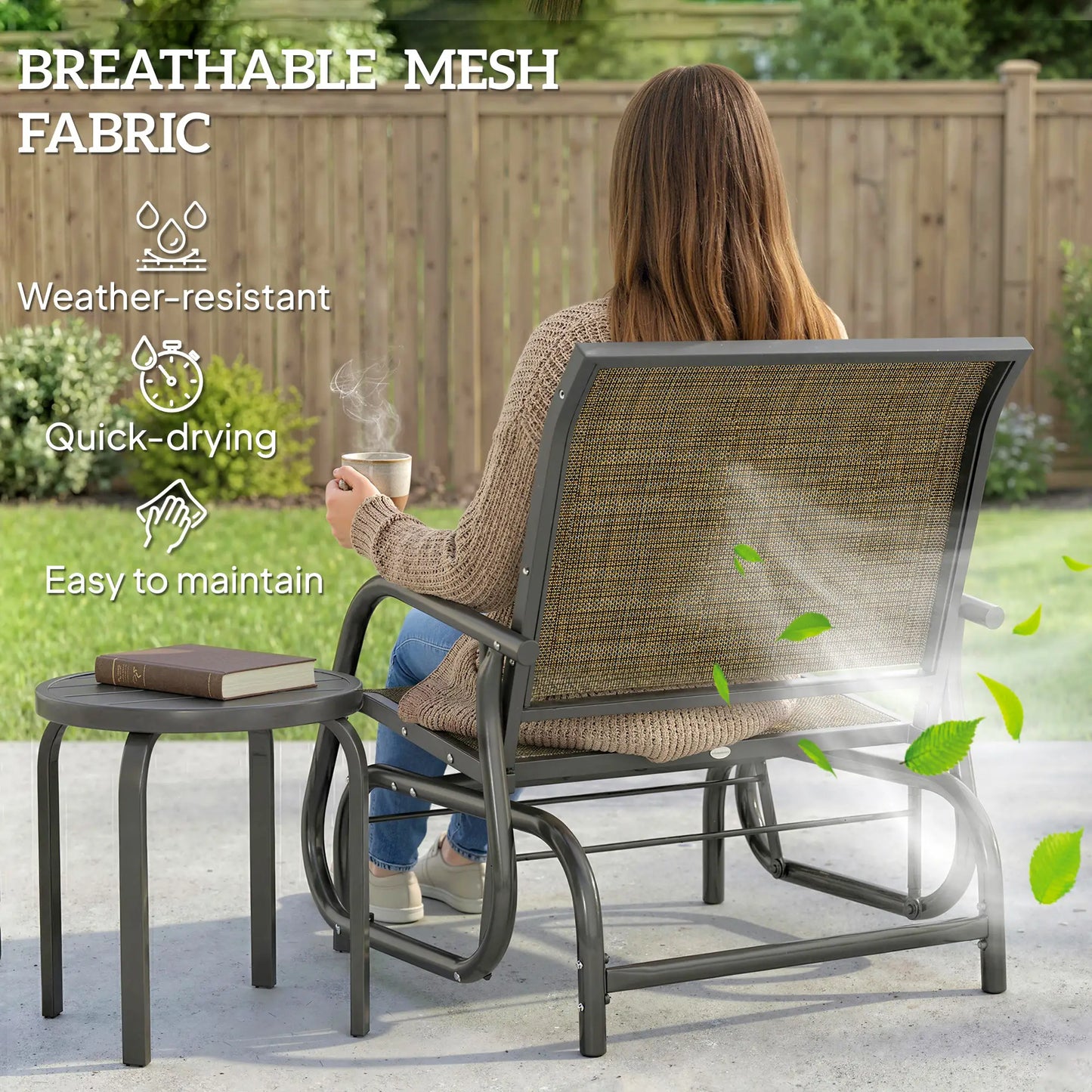Outdoor Patio Glider Chair, Breathable Mesh Seat, Light Mixed Brown Outdoor Gliders at Gallery Canada