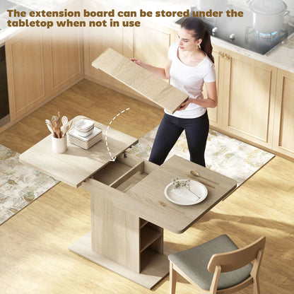 Extendable Dining Table, 43.3"-51.2", Natural Wood, 6 Shelves Dining Tables at Gallery Canada