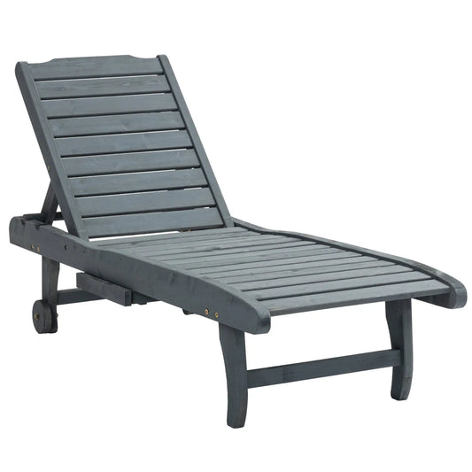 Adjustable Lounge Chair, Outdoor Patio Chaise Recliner with Tray, 2 Wheels Chaise Loungers Grey at Gallery Canada