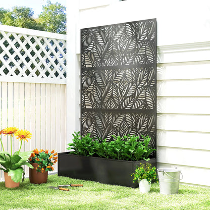 70" Metal Planter Box With Trellis, Raised Garden Bed, Leaves Cut-Out Galvanized Planter Boxes at Gallery Canada