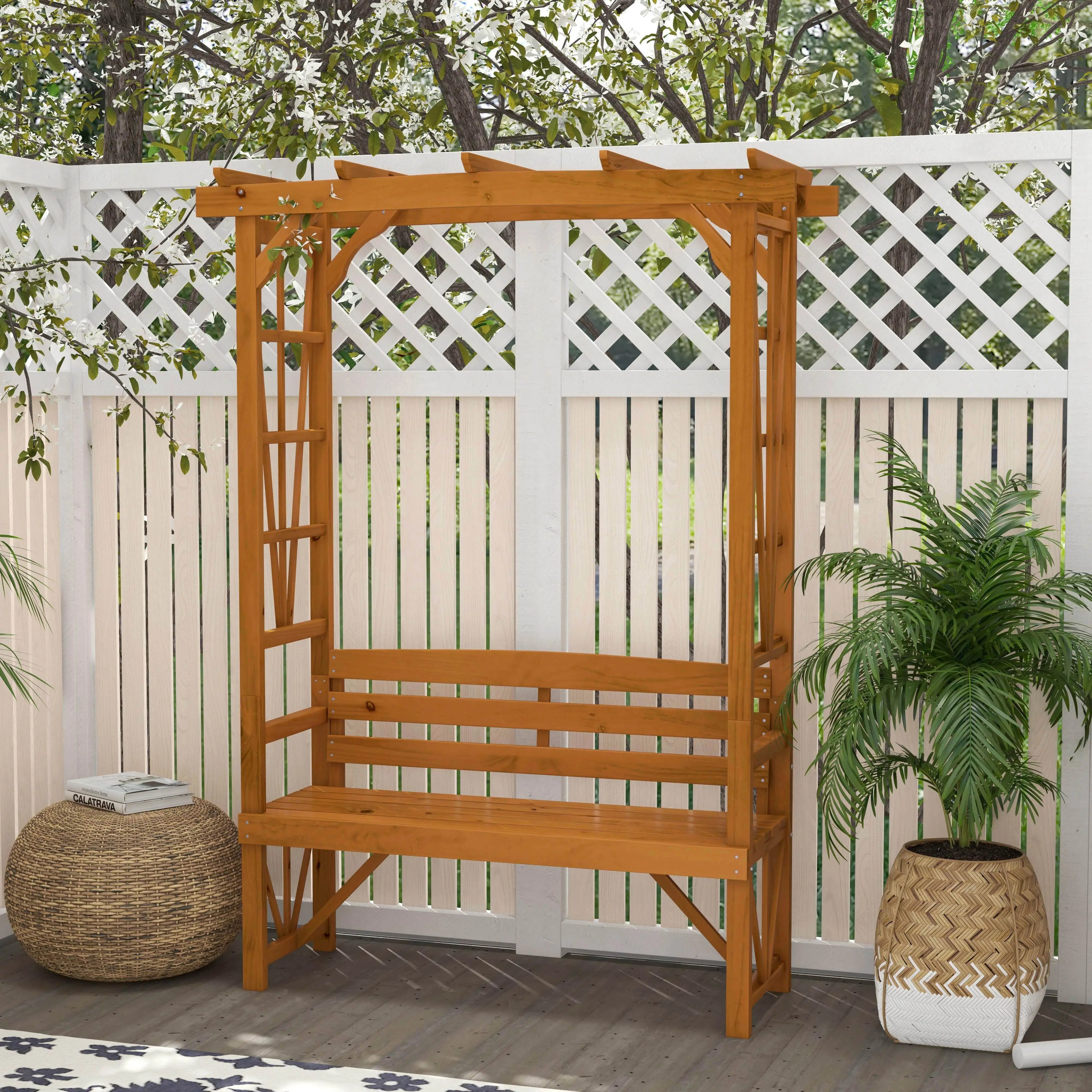 Wooden Patio Bench, Outdoor Bench for Plants, Brown Outdoor Benches at Gallery Canada