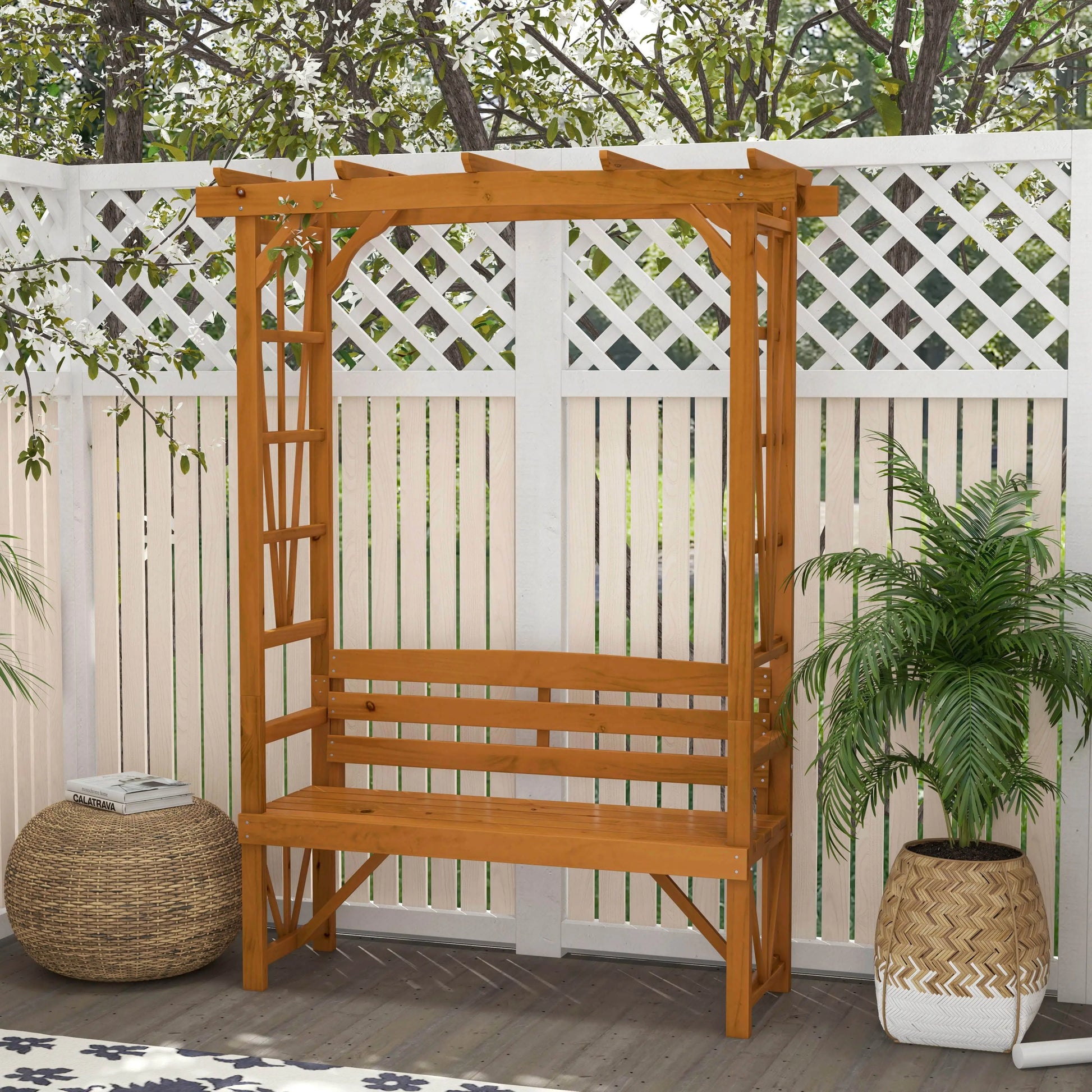 Wooden Patio Bench, Outdoor Bench for Plants, Brown Outdoor Benches at Gallery Canada